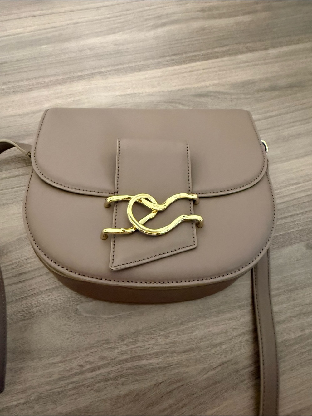 Alexis Bittar Taupe Crossbody with Sculptural Gold Hardware